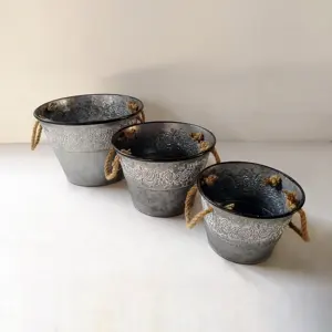 Cổ Jardin vòng Đúc nồi Sắt thủ công kim loại Hoa Pots & Planters với xử lý