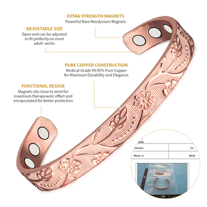 Pulsera de Cobre para Mujer Energinox, 99.9% Sólida, Hipoalergénica, Curativa, Terapia Magnética Pura - Product Image 2