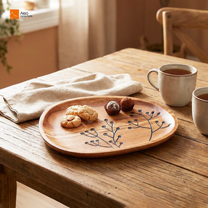Ensemble de plateaux à fleurs en bois d'acacia multi-formes personnalisés - Finition polie durable pour la restauration, les fruits secs, les noix, les dim sum, les desserts - Product Image 2