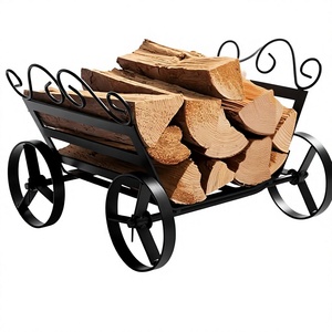 Classic Iron <b>Log</b> Holder with Wheels for Firewood <b>Storage</b> Rectangle Shape Powder Coated Finish - Product Image 3