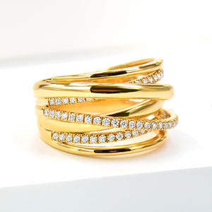 Anello di lusso da donna in oro giallo con diamante rotondo taglio brillante naturale colore G, fede nuziale T0818 - Product Image 2