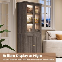 Meuble de cuisine autoportant en bois massif, armoire de rangement moderne pour café avec étagères réglables, style antique