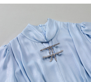 <span class=keywords><strong>Robe</strong></span> Cheongsam à manches longues <span class=keywords><strong>pour</strong></span> femmes, élégante, mode <span class=keywords><strong>de</strong></span> haute qualité, à volants, plissée, brillante, vente en gros - Product Image 2