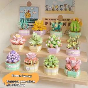 Juegos de bloques de construcción de micropartículas compatibles, modelo de flor inmortal en maceta ensamblada para niños, adornos de escritorio, juguetes para niños - Product Image 5