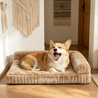 Coussin pour chien Yangyangpet en fausse fourrure de lapin avec motif rayé, brun, rectangulaire, tendance, imperméable, lavable, rembourrage en polyester