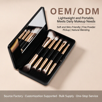 Set Kuas Makeup Portable Dua Sisi dengan Cermin dan Kotak Magnetik 5 Buah Kuas Kosmetik
