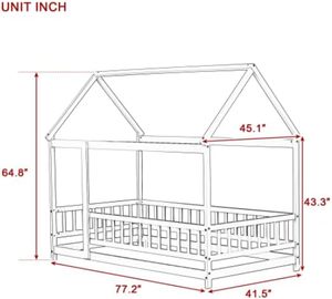 <span class=keywords><strong>Letto</strong></span> <span class=keywords><strong>Montessori</strong></span> in Legno per Bambini, Design a Forma di Casa con Tetto e Recinzione, Senza Doghe, in Pino Bianco, per Ragazzi e Ragazze - Product Image 2