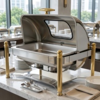 Plat à chafing professionnel chauffé à l'alcool en acier inoxydable 201, ensemble de buffet avec couvercle roulant et supports à combustible pour hôtel