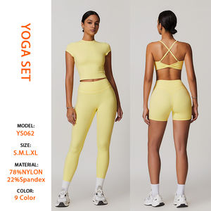 Nouveauté FEO Vêtements <span class=keywords><strong>de</strong></span> <span class=keywords><strong>Sport</strong></span> Femme Ensemble <span class=keywords><strong>de</strong></span> Gymnastique Soutien-Gorge à Coussinets Amovibles T-Shirt Manches Courtes Legging Taille Haute Ensembles Fitness pour Dames - Product Image 2