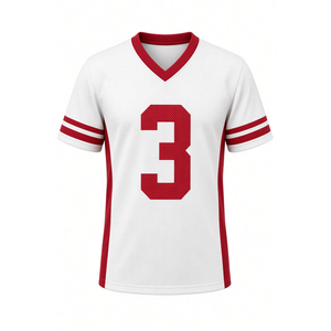 Camiseta de fútbol de malla blanca con cuello en V y número 3 rojo, manga corta, transpirable, para hombre, para todas las estaciones - Product Image 4