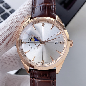 นาฬิกาหรูสำหรับผู้ชายตามสั่งหน้าปัดสีเงินทำจากสวิสพร้อมเครื่องหมายเพชรสายหนังสีน้ำตาล - Product Image 4