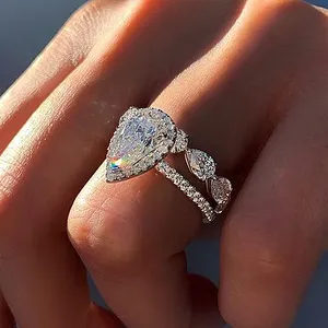 CAOSHI هدية مجوهرات الأزياء حساسة AAA الكمثرى كريستال الزركون المرأة اقتراح خاتم الزفاف خواتم مجموعة