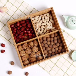 Bamboo Dried Fruit <b>Tray</b> With Compartments And Lid Rectangle 4-7 Sections Food Container Desktop <b>Storage</b> Box - Product Image 2