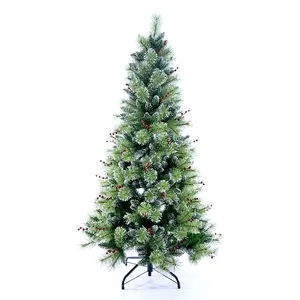 Arbre de noël en PVC, 2023, pas cher, extérieur, 6 pieds de haut, arbre de noël avec baies, poudré, neige, Pet Pe, ornements mixtes, arbre de noël