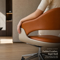 Chaise de bureau en cuir avec appui-tête et accoudoirs fixes, chaise pivotante à roulettes pour la maison, le bureau, le salon, la salle d'étude, la chambre à coucher