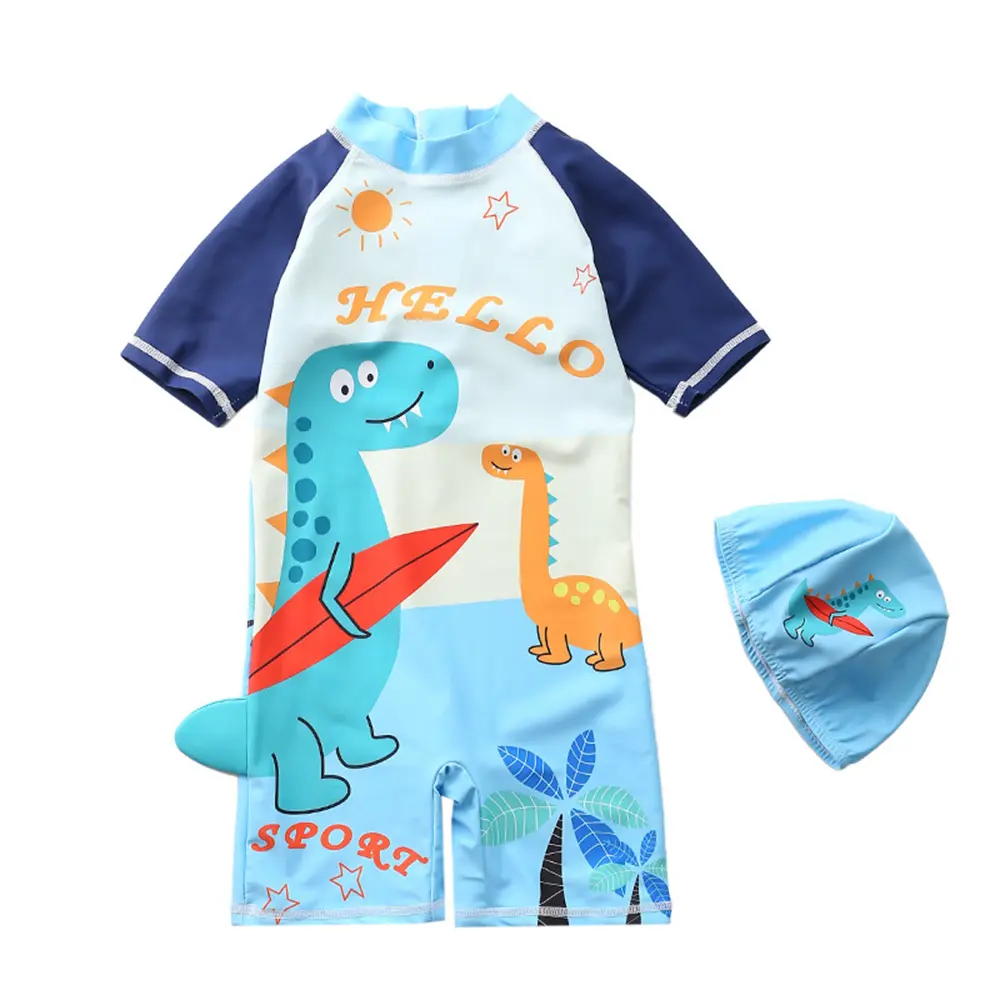 Happyflute bán buôn tùy chỉnh Polyester Vải 5 kích thước phù hợp với bé cậu bé đồ bơi beachwear trẻ em tái sử dụng phim hoạt hình động vật in áo tắm