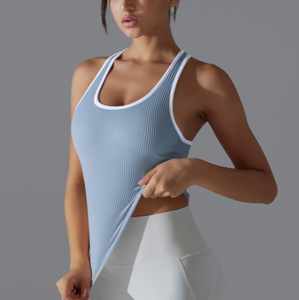 Haut débardeur à dos nageur en tricot côtelé haute performance gilet à coupe ajustée à haute élasticité sport course <span class=keywords><strong>Fitness</strong></span> vêtements de yoga débardeur - Product Image 3