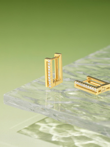 Gold Fashion S925 Sterling Silver Single Row <b>square</b> <b>Diamond</b> High Texture All-match <b>Earrings</b> - Product Image 3