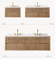 Meuble-Lavabo de Luxe pour Salle de Bain d'Hôtel, Mural en Bois Massif avec Tiroirs, Armoire de Rangement en MDF, Accessoires Populaires en Pierre Incluant Miroir et Lavabo