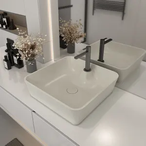 Lavatório retangular de mão para banheiro, pia de banheiro luxuosa em formato quadrado, design sofisticado com vaidade