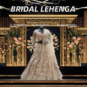 Women Pastel Heavy Embroidered Faux <b>Fur</b> Bridal Lehenga Choli Dupatta Party Wedding Wear Luxury Floor-Length Sun Protection - Product Image 2