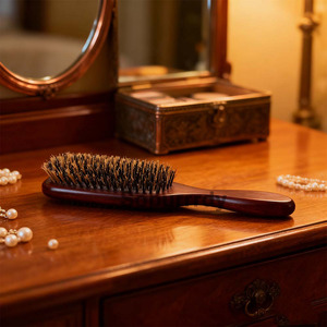 Peigne à cheveux pour homme en bois massif avec logo personnalisé, poils naturels, pour coiffure, massage du cuir chevelu - Product Image 4
