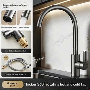 Robinet <span class=keywords><strong>de</strong></span> cuisine en acier inoxydable, poignée unique, pression accrue, anti-éclaboussures, eau chaude et froide, rotatif pour laver les légumes et la vaisselle - Product Image 6