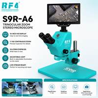 Microscopio de Inspección de PCB y Reparación de Teléfonos RF4 S9R-A6-YS010W con Transmisión en Vivo, Zoom Trinocular de 7-74X y Monitor de 10 Pulgadas