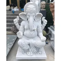 QUYANGインドの宗教的な等身大ヒンドゥー教の象神ガネーシュガナパティ像白い大理石ガネーシャ像石の彫刻
