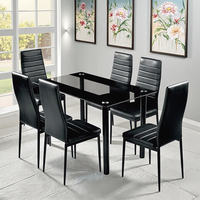 Offre Spéciale moderne simple verre rectangulaire pieds en métal Table à manger et 4 chaises de salle à manger en cuir Ensemble de table à manger