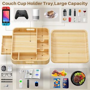 Wooden Sofa Food Tray Rectangle 4-7 Compartments Multi Purpose Storage Box With Lid For Snacks Drinks Remote <b>Control</b> - Product Image 4