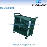 Chariot de service utilitaire en plastique à 3 niveaux O-Cleaning sur roulettes, chariot roulant mobile pour la restauration/l'hôtellerie/le bureau/la cuisine