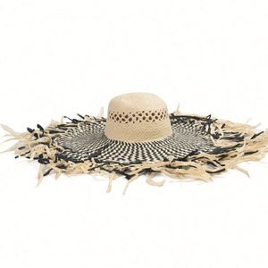Sombrero de Sol de Moda para Mujer, Estilo Informal, con Borde Crudo, Ala Ancha, para Vacaciones en la Playa, Dos Tonos, Tejido de Papel, Estilo Floppy, Novedad 2024 - Product Image 5