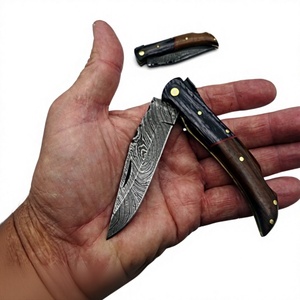 Couteau de survie pliant Laguiole en acier Damas de qualité industrielle supérieure, manche en bois, bouton de pouce, verrouillage arrière, 18 cm - Product Image 4