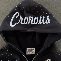 Sweat-shirts à capuche zippés noirs pour hommes avec strass, streetwear graphique, sweat-shirt entièrement zippé, logo personnalisé, fabricant de vêtements OEM ODM, marque privée