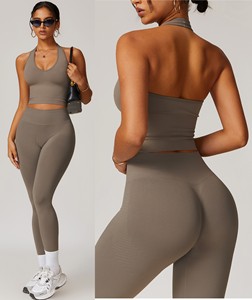 Liền Mạch Hoạt Động Thiết Lập Tập Thể Dục Thể Thao Scrunch Cao Eo legging Halter Áo Ngực 2 Mảnh Jogger Mặc Nén outings Phòng Tập Thể Dục Yoga Bộ - Product Image 1
