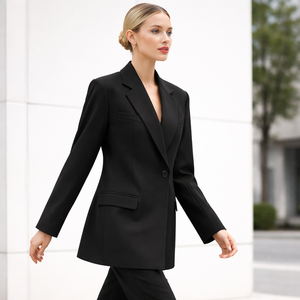 Chaqueta de Traje para <span class=keywords><strong>Mujer</strong></span>, Negra, Sólida, Tejida, de Longitud Media, con un Solo Botón, Corte Entallado, para Oficina, Manga Larga, <span class=keywords><strong>Blazer</strong></span> - Product Image 4