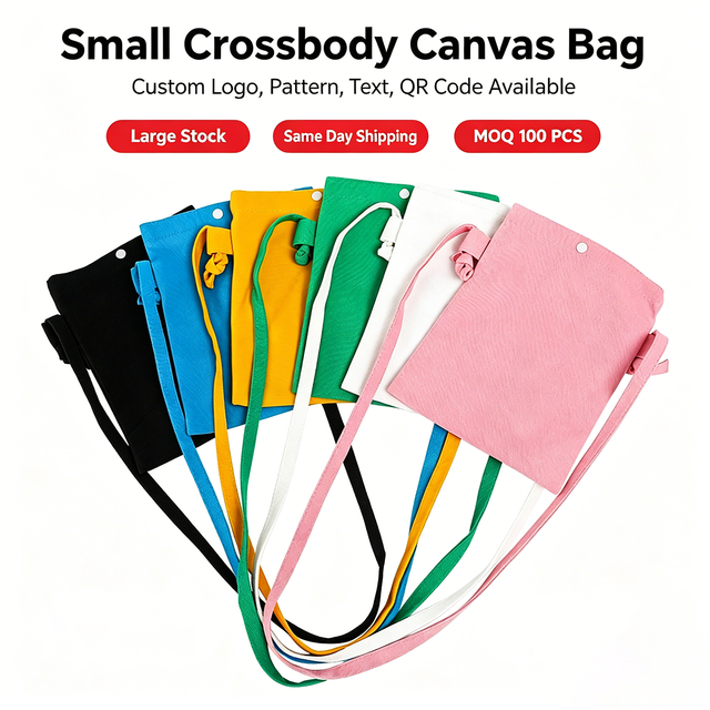 Custom Canvas Crossbody Bag Mini Phone Bag Solid Color Shoulder Bag for Women OEM Logo
