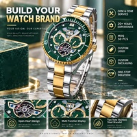 Montres pour hommes avec bracelet en acier inoxydable de luxe à logo personnalisé, automatiques, mécaniques, étanches, aiguilles lumineuses, montre-bracelet pour homme