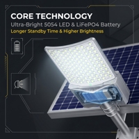 Lampe solaire LED de jardin en aluminium 200W avec télécommande, étanche IP66, éclairage grand angle trois côtés, batterie lithium-ion, garantie 3 ans