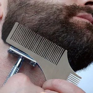 Новый дизайн, трафарет для обрезки бороды, гребень для бритья из нержавеющей стали, металлический гребень для бороды, логотип на заказ