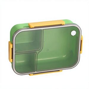 กล่องข้าวพลาสติกอุ่นได้ Bencircle XW07 รุ่นน่ารัก ความจุ 1450 มล. ทรงสี่เหลี่ยม ชั้นเดียว พร้อมช้อน ฝาสีเทาเข้ม 3 ช่อง - Product Image 1