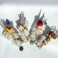 Bundle de bâtons de sauge blanche en cristal de guérison spirituelle naturelle avec kit cadeau de fleurs pour nettoyer la maison Relaxation