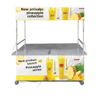 HIKITCHEN Chariot mobile multifonctionnel pliable en acier inoxydable de style rétro pour la vente de snacks, le commerce de rue et la restauration