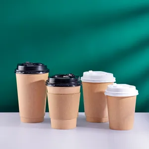 4 унции, 8 унций, 12 унций, 16 унций, крафт-бумага, двухсторонняя чашка для горячего кофе, бумажная чашка для чая, чашка для питья с крышкой