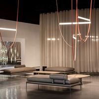 Luminaires suspendus LED modernes en forme longue, design ceinture en cuir marron, lumière blanc chaud, anti-éblouissement, taille moyenne, pour salon, salle à manger, maison