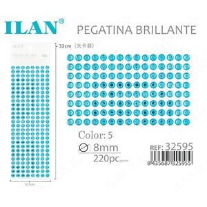 Ilan Adesivi Brillanti 8mm Blu con Strass Lucidi, Confezione Grande da 220 Pezzi - Product Image 1