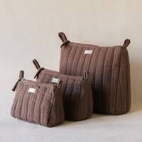 Großhandel: Personalisierte minimalistische Kosmetiktasche aus Musselin-Baumwolle mit doppelter Gaze, vertikal gesteppt, mit Reißverschluss, für Reisen und Aufbewahrung