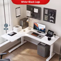 Cadre de bureau d'angle en L électrique à triple moteur réglable en hauteur, ergonomique, en métal, pour position assise ou debout