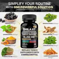 Capsules de Shilajit 8 en 1 à étiquette privée personnalisée, 60 capsules végétales, mélange d'ashwagandha, de rhodiola et de ginseng, complément alimentaire à base de plantes